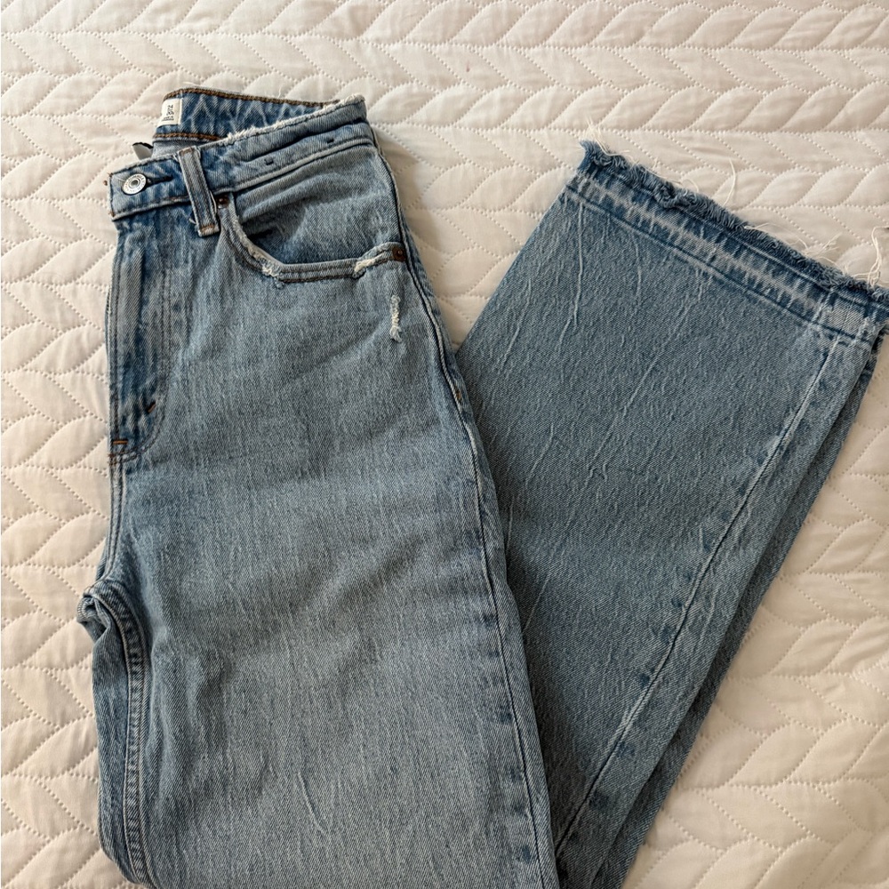 Abercrombie & Fitch Light Blue Straight-Leg Jeans with Raw Hem